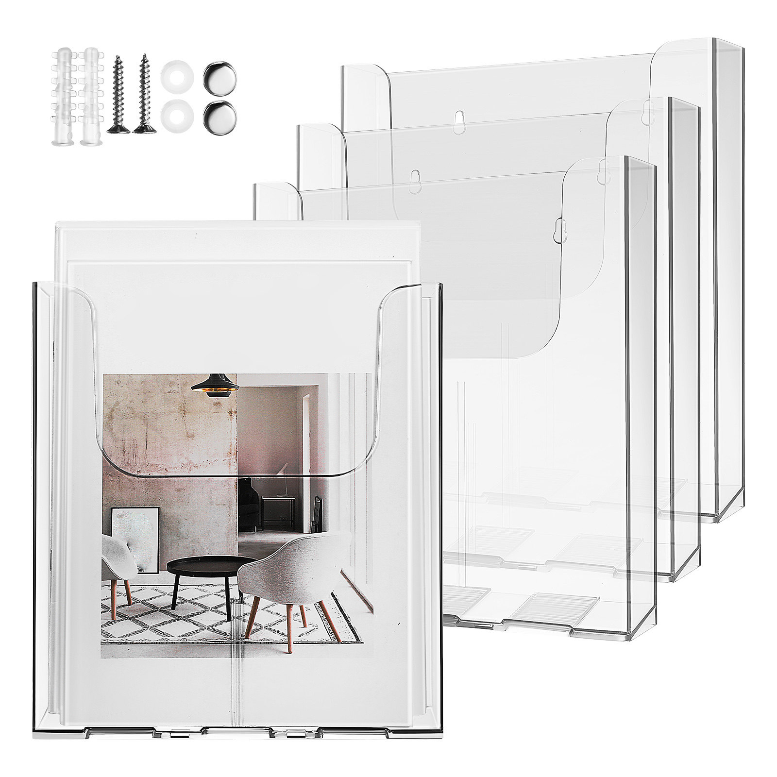 Document Holder Stand - 4Pcs Acrylic Brochure Wall Mount Organizer