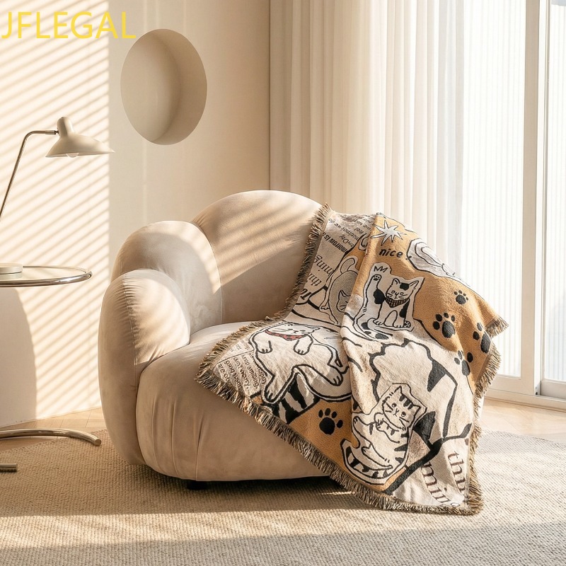 Home Office 365 - Cute Cat Pattern Tassel Throw Blanket