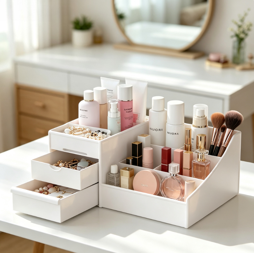 Home Office Desk With Drawers - Plastic Desktop Cosmetic Storage Box with