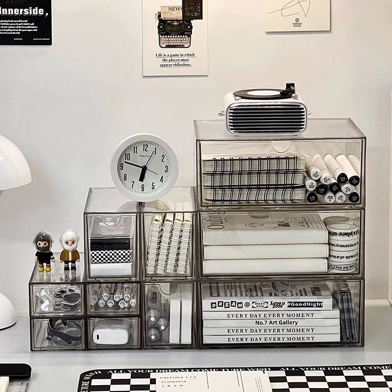 Home Office Desk With Drawers - Desktop Organizer Drawer Type Acrylic Box